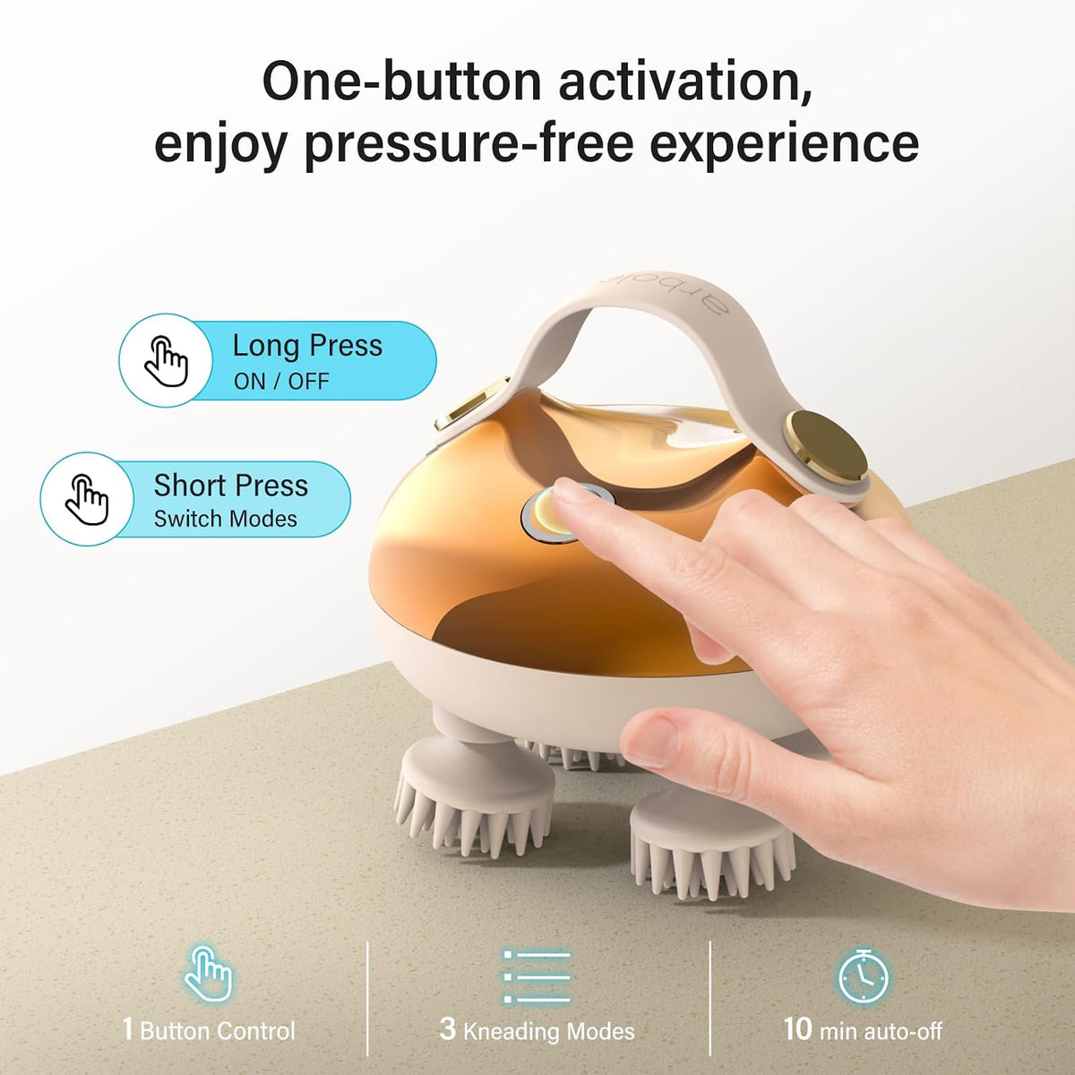 arboleaf Electric Scalp Massager, 360° Kneading Head Massager, 3 Modes, IPX7 Waterproof, Rechargeable Hair & Scalp Massage Device
