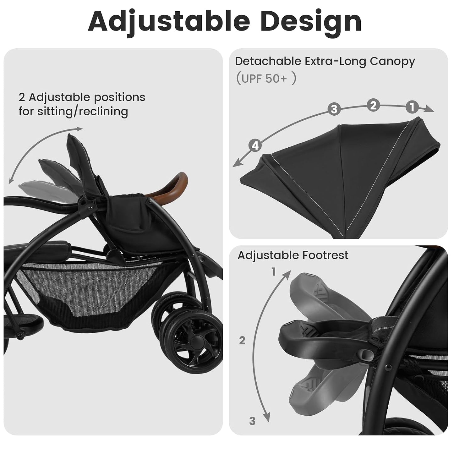INFANS Sit and Stand Double Stroller, Foldable Tandem with Standing Platform, Black