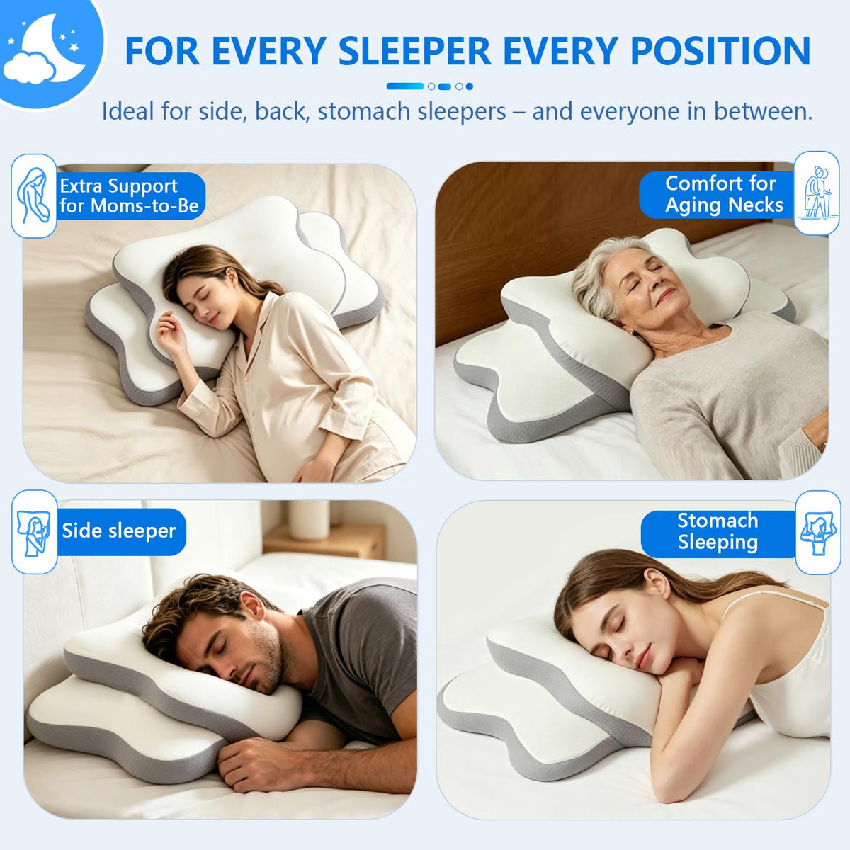 HyperionFlo Essentials Cervical Neck Pillow for Neck Pain Relief & Side Sleepers, Ergonomic Orthopedic Memory Foam Pillow with Cervical Neck Support, Cooling Cover, White, Standard