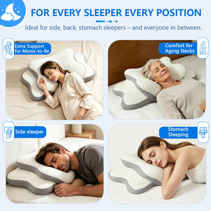 HyperionFlo Essentials Cervical Neck Pillow for Neck Pain Relief & Side Sleepers, Ergonomic Orthopedic Memory Foam Pillow with Cervical Neck Support, Cooling Cover, White, Standard