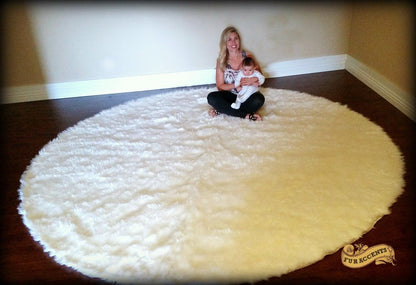 Fur Accents Shag Faux Fur Sheepskin Area Rug Round Large Soft White Plush