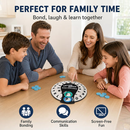 FunTotem Letter Match Word Challenge, Family Word Association Game for Kids & Adults, First Letter Last Letter Challenge with Dual Spinning Wheels, 2-8 Players, Ages 8+, Blue