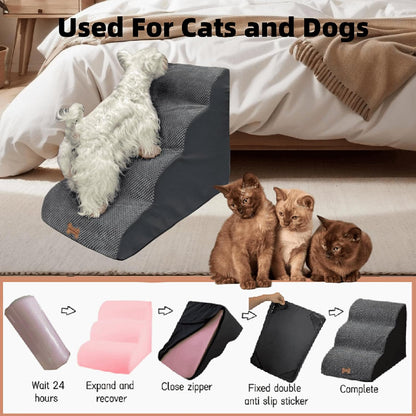 Necrely 5-Step Dog Stairs for 23-Inch High Beds & 20–30 Inch Couches, Non-Slip Pet Steps for Small, Large Dogs & Cats, Grey