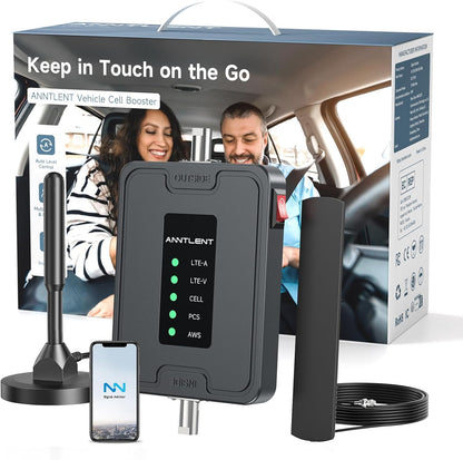 Cell Phone Signal Booster for Car, Truck and SUV Boosts Signal for All U.S. Carriers on Band 2, 4, 5, 12, 13 and 17 | Supports Multiple Devices | Easy to Setup