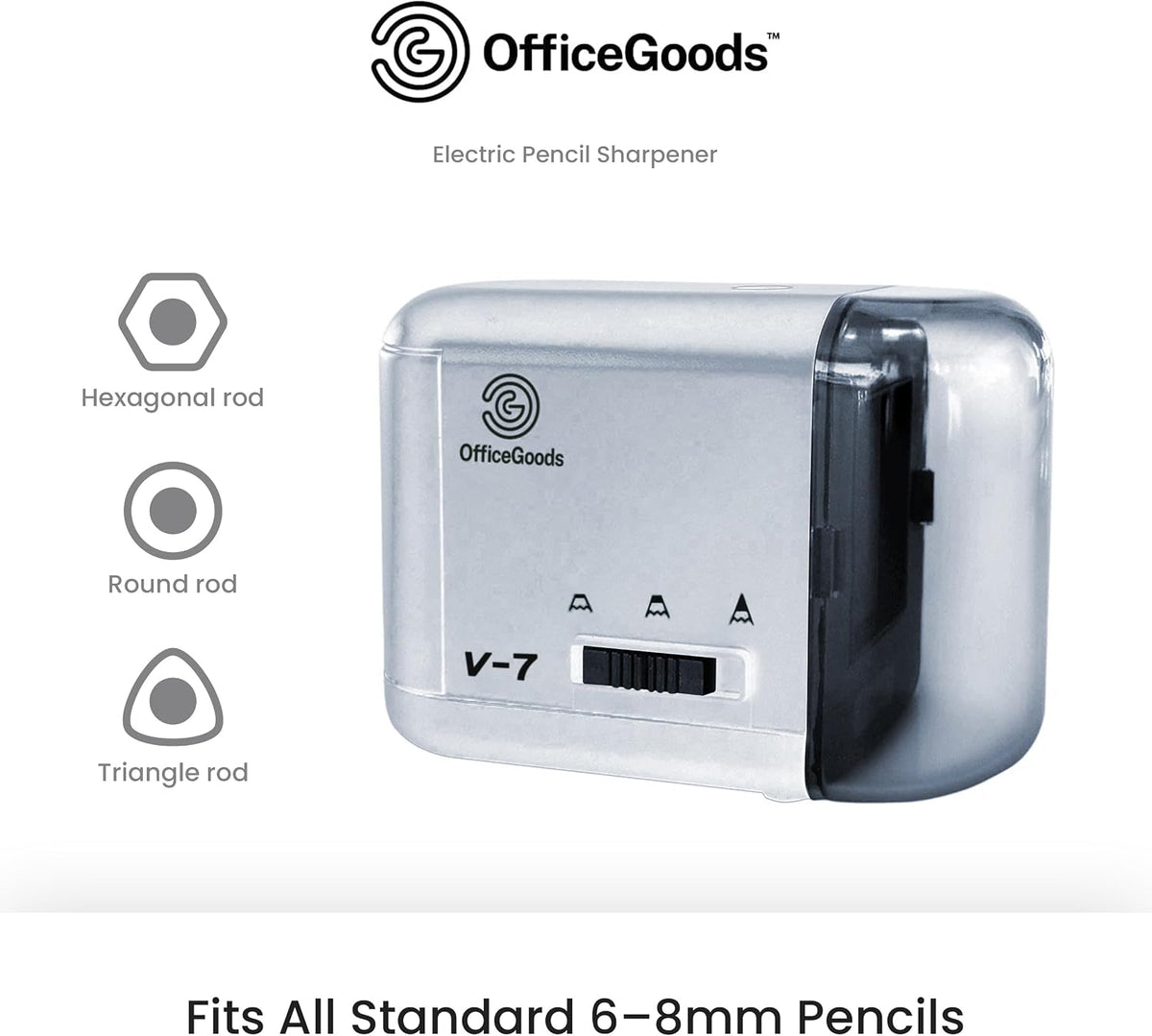 OfficeGoods Electric Pencil Sharpener | Battery, USB & Plug-In Powered Portable Sharpener for Graphite & Colored Pencils