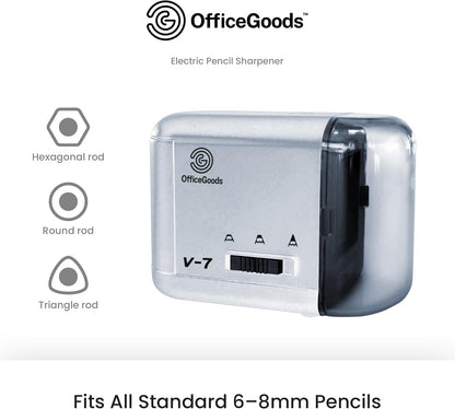 OfficeGoods Electric Pencil Sharpener | Battery, USB & Plug-In Powered Portable Sharpener for Graphite & Colored Pencils