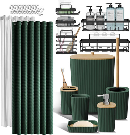 Clara Clark Black Bathroom Set, Shower Curtain Set, Bathroom Accessory Set