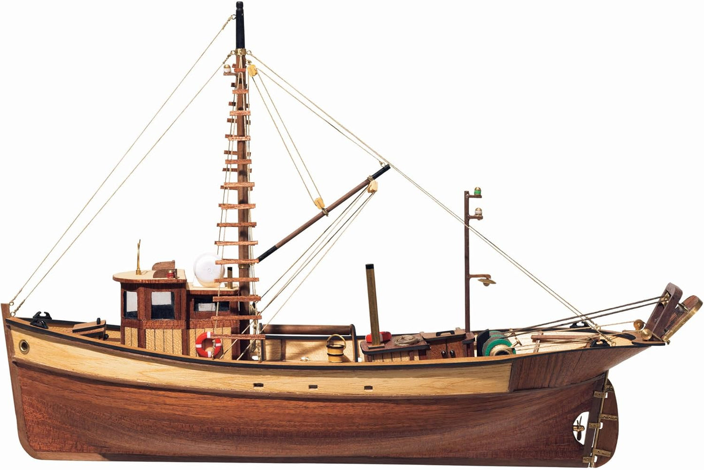 OcCre Palamos Mediterranean Fishing Boat Model Kit, 1:45 Scale Wooden Ship Model, Beginner Level, Model Only – No Paint, Display Stand Included