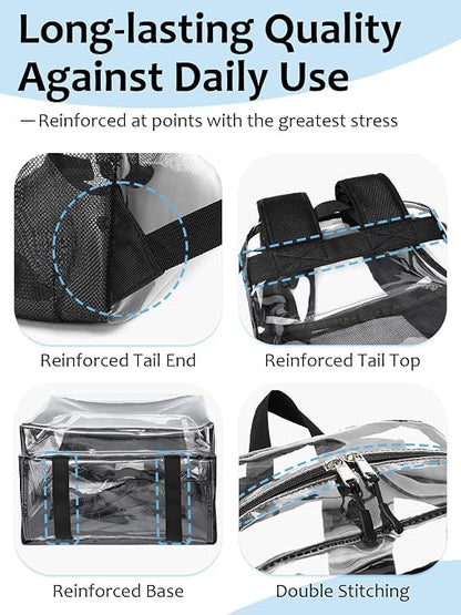 Clear Backpack for School, Heavy Duty Transparent 17-Inch Bookbag with 0.5mm PVC, Padded Straps, 15.6-Inch Laptop Sleeve & Multiple Pockets, Black