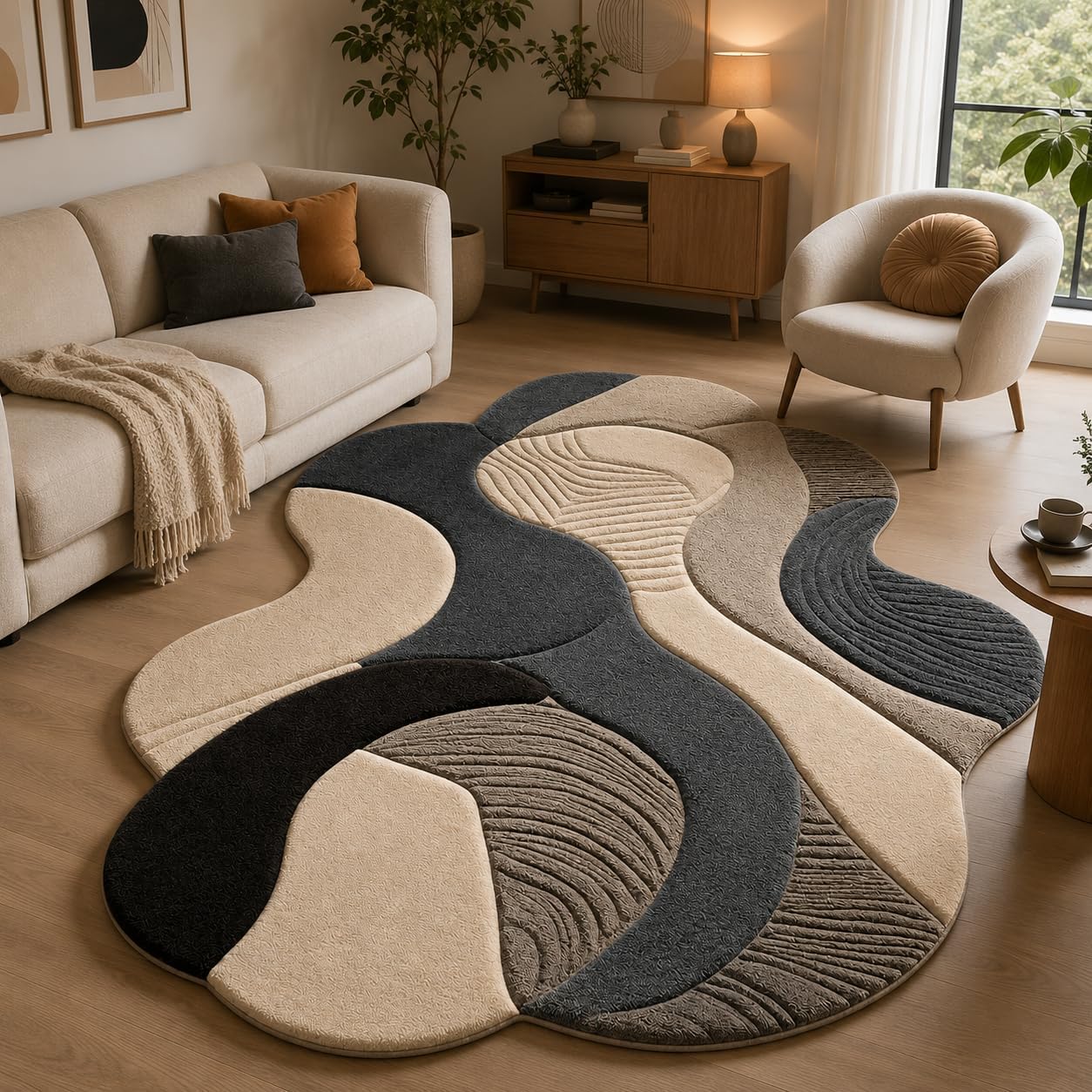 Hand Tufted Wool Area Rug 5x8 ft – Modern Abstract Geometric Pattern Carpet, Soft, Cozy & Fluffy Handmade Indoor Floor Rug for Living Room, Bedroom, Dining Room, Office & Contemporary Home Décor