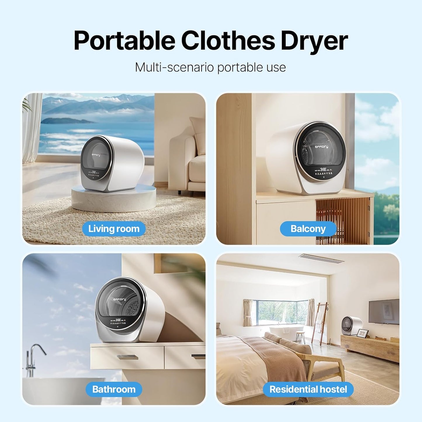 S3 Compact Clothes Dryer 1.0 cu.ft Capacity 110V 1050W Portable Dryers Machine with Stainless Steel Drum 8 Drying Mode for Small Spaces,Apartments dorm Mini electric secadora portatil de ropa