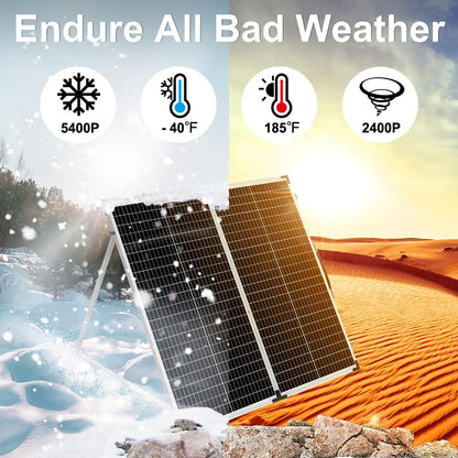 DOKIO 150W Foldable Solar Panel Suitcase with Charge Controller, Gray Folds to 17.7 x 35.8 in and weighs 22.4 lb; for 12V batteries, power stations, RVs, boats, camping, and emergencies