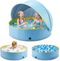 Kiddie Pool with Canopy, 63" Foldable Round Pool with Detachable UPF 50+ Sunshade, Non-Inflatable Swimming Pool with Anti-Slip Bottom for Kids, Pets & Outdoor Backyard, Blue