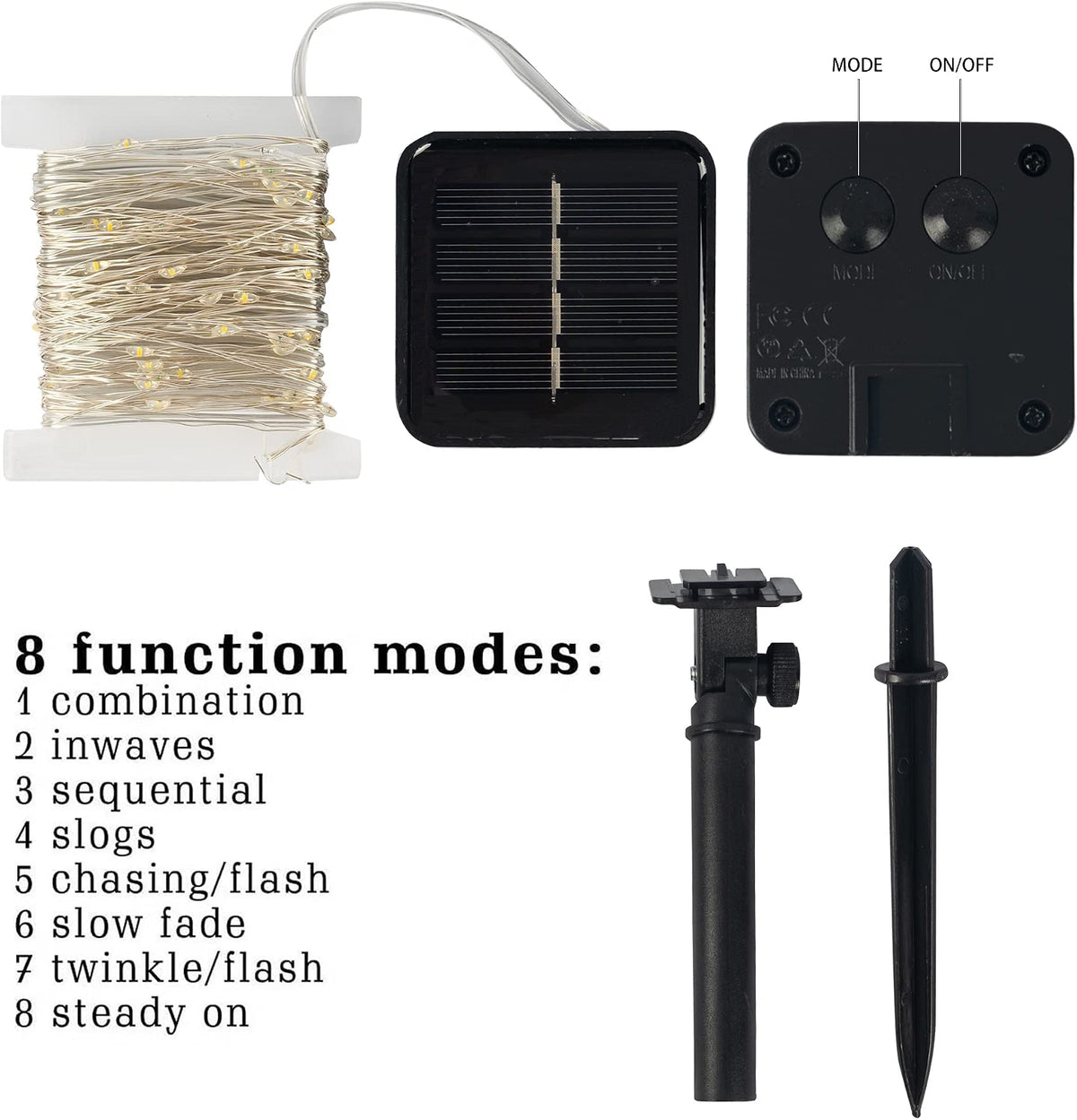 Dazzle Bright 2-Pack Solar String Lights Outdoor, 80FT 240 LED Solar-Powered Fairy Lights, Waterproof IP44, 8 Lighting Modes, Silver Wire, Warm White