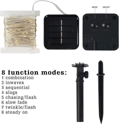 Dazzle Bright 2-Pack Solar String Lights Outdoor, 80FT 240 LED Solar-Powered Fairy Lights, Waterproof IP44, 8 Lighting Modes, Silver Wire, Warm White