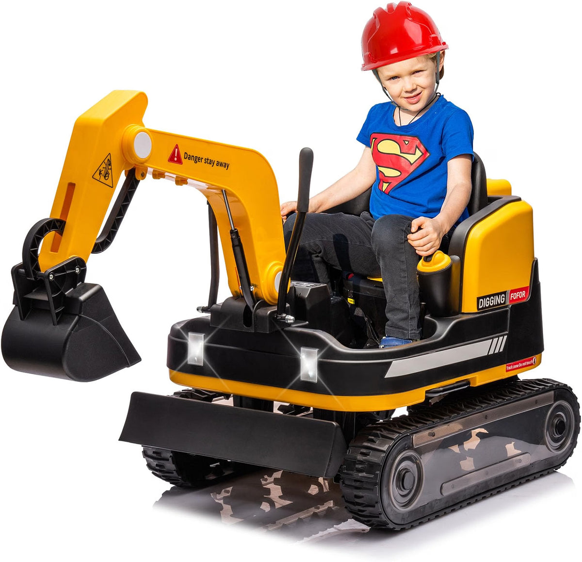 JOYLDIAS 2-in-1 Ride-On Excavator & Bulldozer, 12V Battery-Powered Kids Construction Vehicle with 360° Rotation, Parent Remote Control, Bluetooth, MP3 & Toolbox