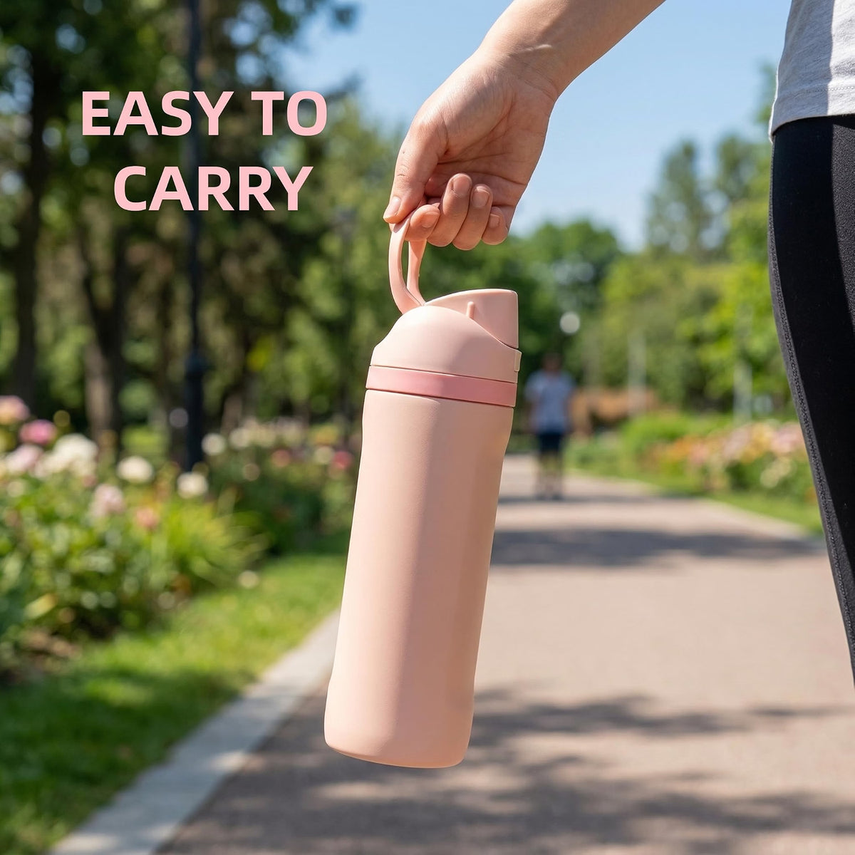 HyperionFlo Essentials 24oz Insulated Stainless Steel Water Bottle with Straw, Double-Wall Vacuum Travel Bottle, Leakproof Spillproof, Pink
