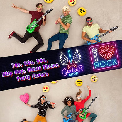 NICOWARM Rock Star Party Sunglasses & Inflatable Props Set, 8 Funny Music Glasses, 8 Inflatable Guitars & 8 Microphones with Hand Inflator, 24-Piece Rock and Roll Party Kit