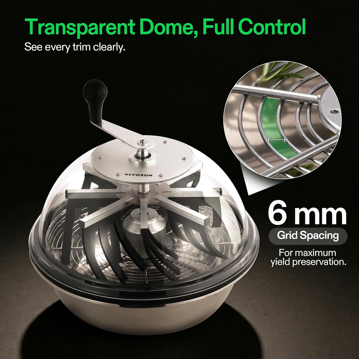 VIVOSUN 16" Bud Leaf Bowl Trimmer with Clear Dome, Stainless Steel Blades 3 Blades for Wet/Dry Buds and Large Batches, Efficiently Remove leaves, Protecting Buds, Metal Gear Box, Hand Pruner