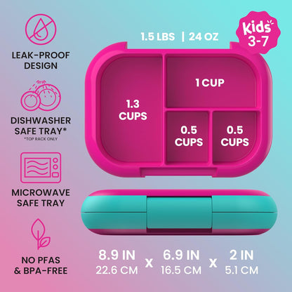 Kids 4-Compartment Bento Box with Built-In Ice Pack, Leakproof Lunch Box for School, Daycare & Travel