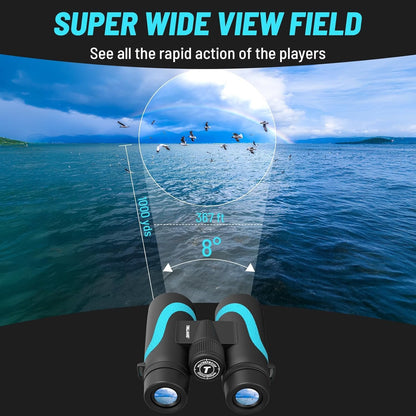 Tinllaans 15x55 UHD Binoculars with Phone Adapter, High-Powered BAK4 Prism Binoculars, 8° Wide Angle, IPX7 Waterproof & Fogproof, Fully Multi-Coated, Blue