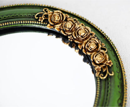 Oval 11.8x10 inch Resin Vintage Mirror Wall Mounted Decorative Mirror for Entryway, Hallway, Bedroom Oval Mirror(Green)