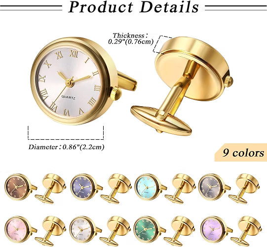 Avaner Men's Clip Cufflink Watches, 2-Pack Analog Quartz Pocket Watches with Roman Numerals, Japanese Quartz Movement, Gold & Silver Bezel, Black Band