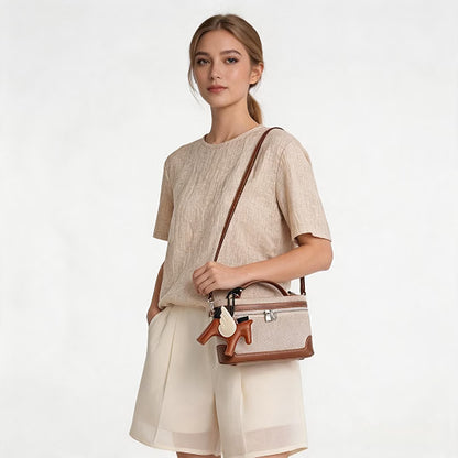 HyperionFlo Essentials Designer Top-Handle Bag for Women, Small Pouch Crossbody Purse, Synthetic Grained Leather, Linen-Brown Marble