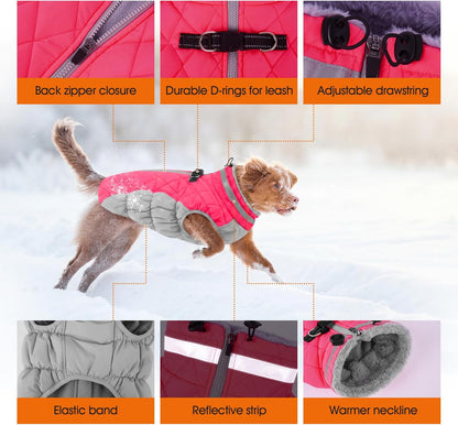Warm Dog Winter Coat, Waterproof Dog Jacket with Built-In Harness, Reflective Fleece Vest, X-Small, Neon Pink