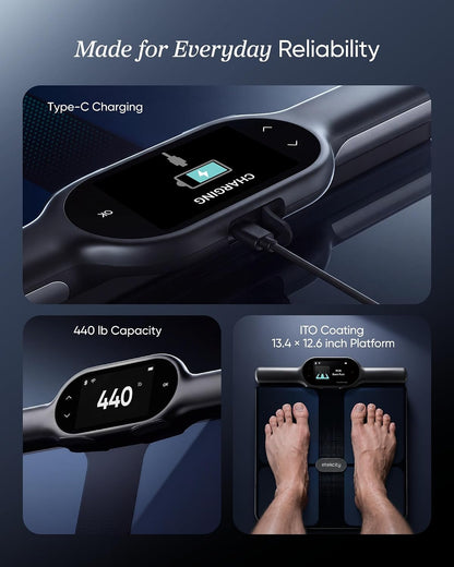 Etekcity WiFi 8-Electrode Smart Scale for Body Weight and Fat Body Composition Scale with Color Handle Display, 50+ Metrics, 5-Segment Analysis, WiFi Auto Sync and USB-C Charging