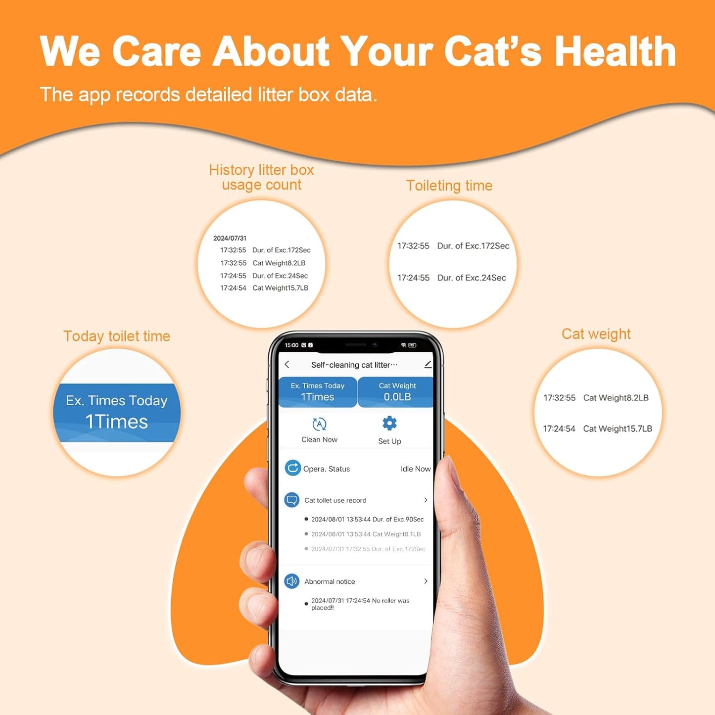 Automatic Cat Litter Box Self Cleaning - App Control, Cat Toilet Records, Suitable for Big Cats, Medium Cats, Kittens and Multi-Cat Families, Anti-Pinch, Low Noise【Assembly Required】- White
