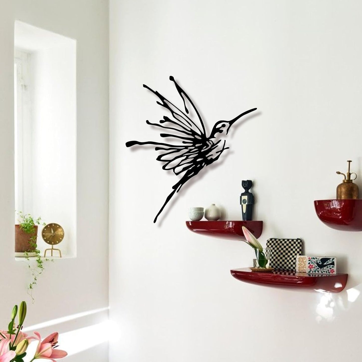 3D Metal Hummingbird Wall Art, Black Outdoor Decor, Waterproof(12.3"x16.5") Stunning 3D black metal hummingbird, weatherproof design, ideal for garden, yard, or balcony wall decoration