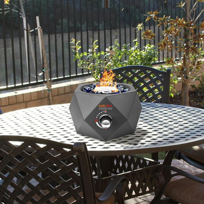 14" Modern Gas Fire Pit Side-Mounted, Tabletop Fireplace, FP004 Portable Outdoor Propane Firepit with Glass Stones for Patio Backyard Porch Camping RV Tailgating, 5400BTU