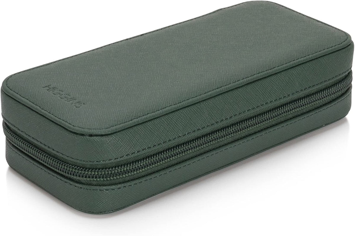 HOUSEOFHIGGINS Double Travel Watch Case for 2 Watches, 100% Saffiano Leather with Soft Microfiber Lining, Slim Watch Storage Organizer, Fits Watches up to 46mm, Green