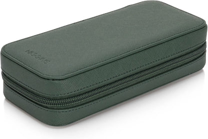 HOUSEOFHIGGINS Double Travel Watch Case for 2 Watches, 100% Saffiano Leather with Soft Microfiber Lining, Slim Watch Storage Organizer, Fits Watches up to 46mm, Green