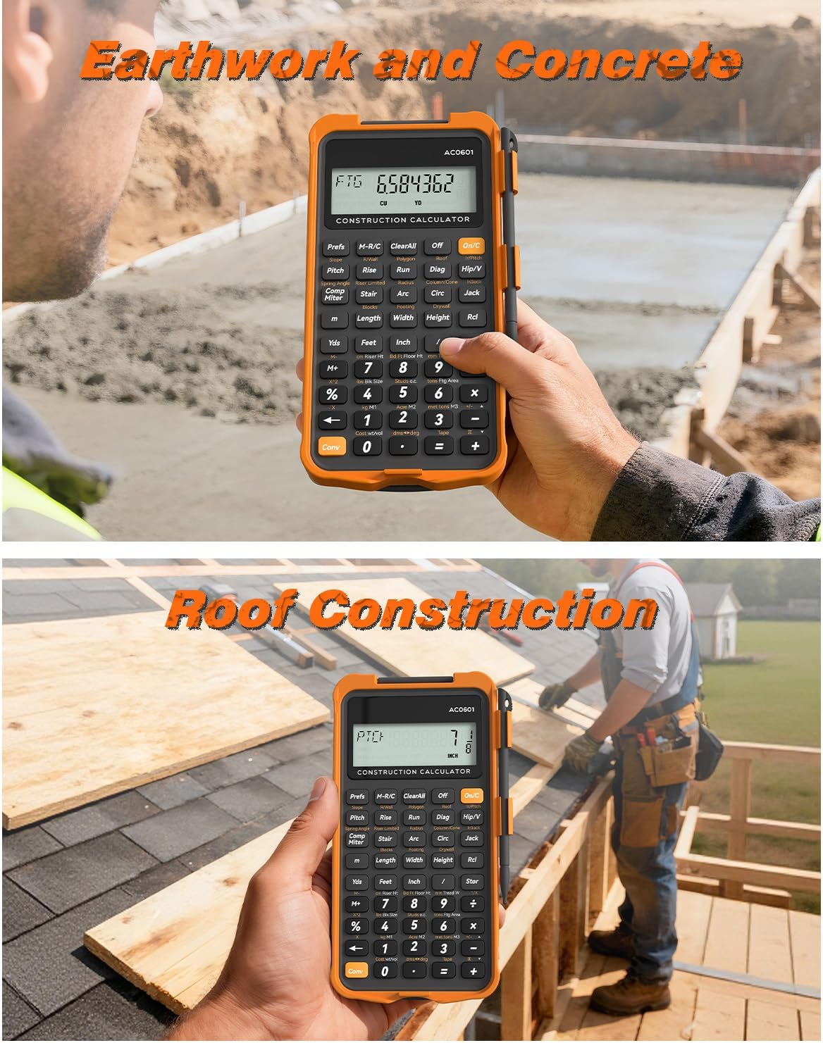 Construction Calculator with Writing Tablet Industrial & Scientific ROATEE Engineering Calculator for Contractor, Concrete Pocket Feet-inch-Fraction Calculators for Carpenter, Framer, Remodeler