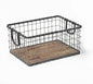 HyperionFlo Essentials 16-Inch Farmhouse Metal Wire Storage Basket with Wooden Bottom, Sturdy Hand-Welded Organizer for Shelves, Closets & Home Storage