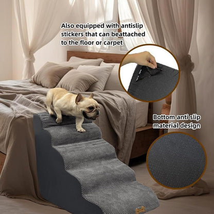 Necrely 5-Step Dog Stairs for 23-Inch High Beds & 20–30 Inch Couches, Non-Slip Pet Steps for Small, Large Dogs & Cats, Grey