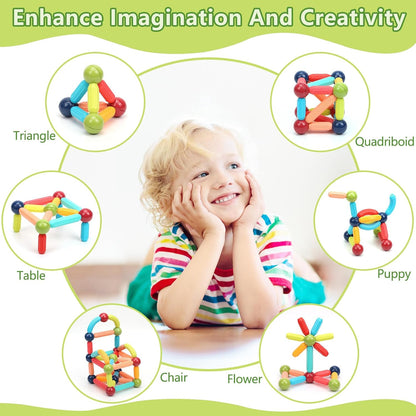 COUOMOXA Magnetic Building Blocks for Toddlers, 42-Piece STEM Educational Magnetic Stick Montessori Construction Set for Kids Ages 3-5, ABS Preschool Learning Toy for Boys & Girls
