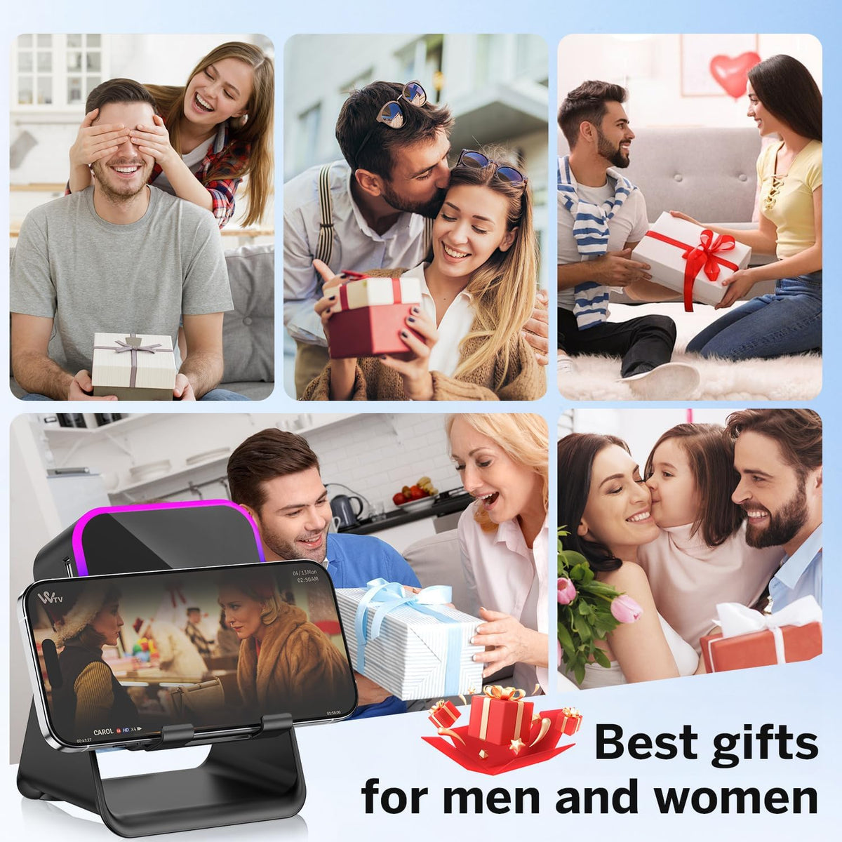 MILOUZ Wireless Induction Bluetooth Speaker with Phone Stand – 5-in-1 RGB Speaker for iPhone/Android/iPad (Black)