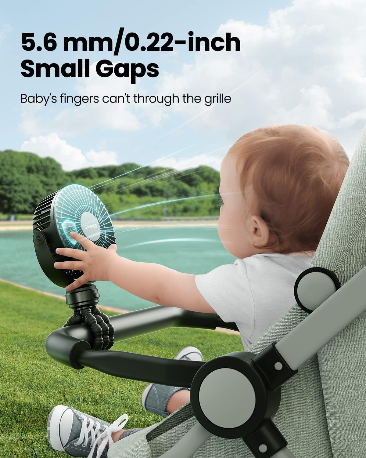Gaiatop Mini Portable Stroller Fan, Small Clip-On Fan, 3-Speed Rechargeable, Black