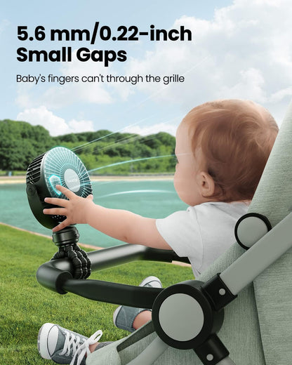 Gaiatop Mini Portable Stroller Fan, Small Clip-On Fan, 3-Speed Rechargeable, Black