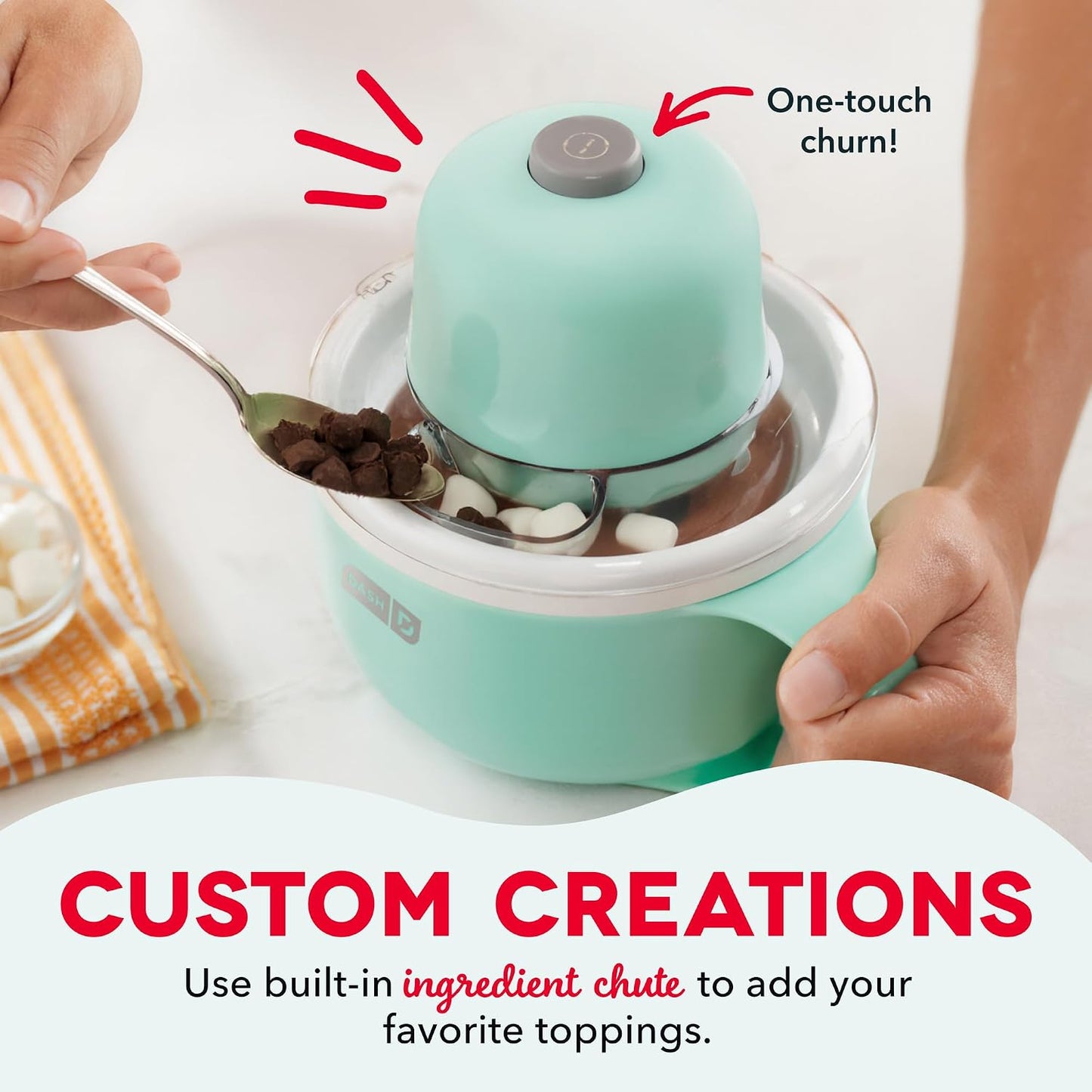 Dash My Mug Ice Cream Maker Bundle, 2 Half-Pint Freezer Mugs, Aqua Electric Soft Serve Ice Cream Machine Set, Ingredient Chute, Single Serve Freezer Bowls, Countertop Frozen Treat Maker