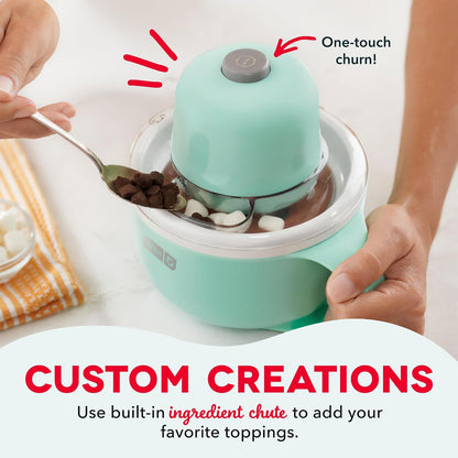 Dash My Mug Ice Cream Maker Bundle, 2 Half-Pint Freezer Mugs, Aqua Electric Soft Serve Ice Cream Machine Set, Ingredient Chute, Single Serve Freezer Bowls, Countertop Frozen Treat Maker