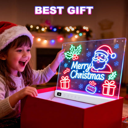 Cosmody Rechargeable LED Drawing Board for Kids Ages 3+, 16-Inch Light Up Neon Drawing Pad with 8 RGB Colors & 6 Modes, Tracing Book, Markers & Stand, White
