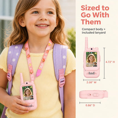 Fabeto Kids Video Walkie Talkies, 2-Pack Rechargeable Walkie Talkie Toys with 720P HD Camera, Voice Changer, Auto Pairing, USB-C Charging, Pink & Blue
