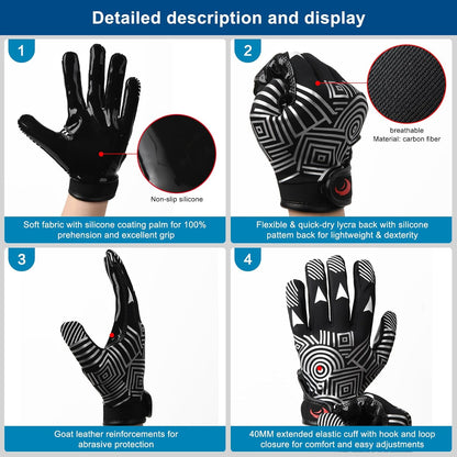 SPOMAT Youth Football Receiver Gloves, Silicone Grip Kids Football Gloves, Extra-Grip Receiver Gloves for Training & Games, Rocket Black