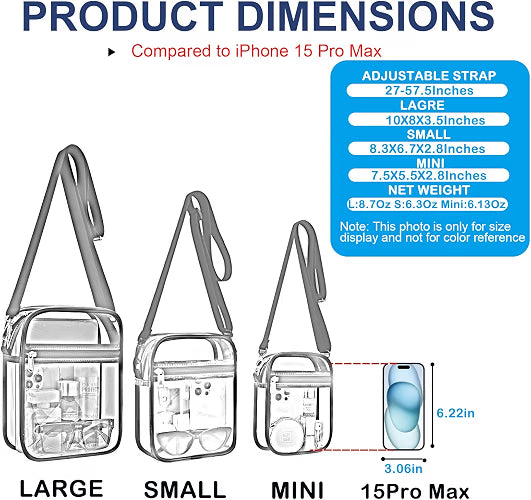 USPECLARE Clear Purse for Stadium Events, Transparent Messenger Crossbody Bag with Adjustable Removable Strap, PVC Clear Bag for Concerts, Sports & Events, Black