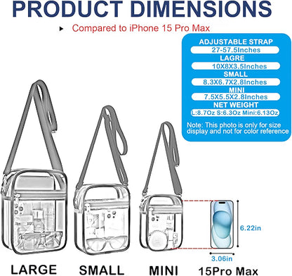USPECLARE Clear Purse for Stadium Events, Transparent Messenger Crossbody Bag with Adjustable Removable Strap, PVC Clear Bag for Concerts, Sports & Events, Black