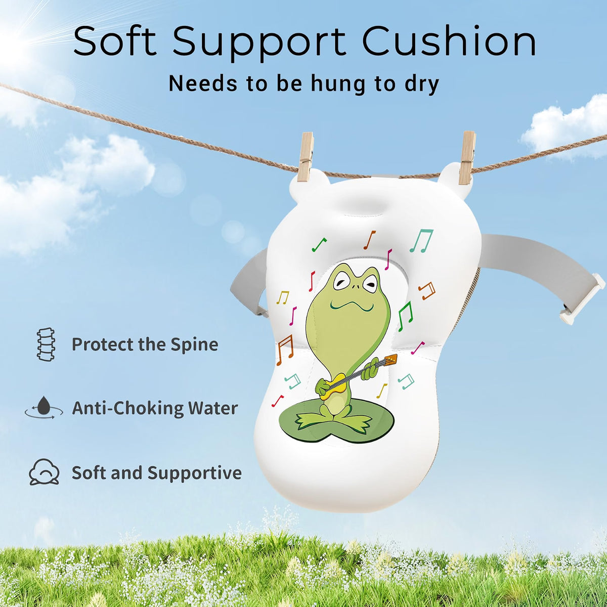 Bunwag Collapsible Baby Bathtub for Newborn to Toddler, Portable Infant Bath Tub with Soft Cushion, Temperature Sensor, Thermosensitive Drain Plug & No-Slip Feet, Gray